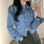 Waist-tight Slimming And Short Long-sleeved Shirt Women's Lapel Shirt