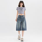 Women's American-style Retro High Street Denim Cropped Pants Summer