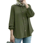 New Round Neck Long Sleeve Cuff Blouse